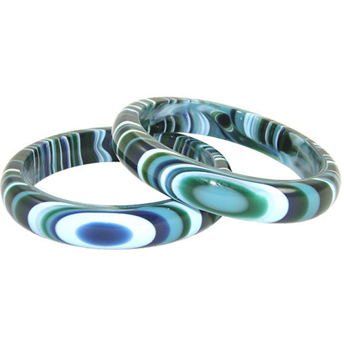 Jackie Brazil "Thin Cat Eye" Liquorice Allsorts with Cat Eye Blue Mix 1.3cm Resin Bangle ( B1151 )