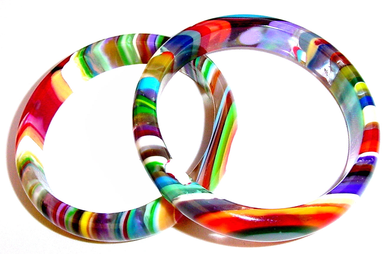 Jackie Brazil "Thin Cat Eye" Liquorice Allsorts with Cat Eye Mix Colours 1.3cm Resin Bangle ( B1151 )