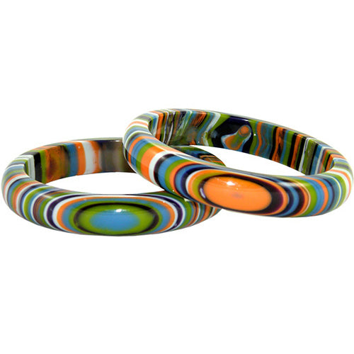 Jackie Brazil "Thin Cat Eye" Liquorice Allsorts with Cat Eye Winter Colour 1.3cm Resin Bangle ( B1151 )