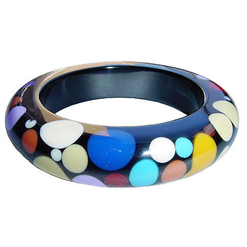 Jackie Brazil "Shinny Spotted" Black & Mix Spots Solid Round Resin 1.7cm Bangle ( B1726 )