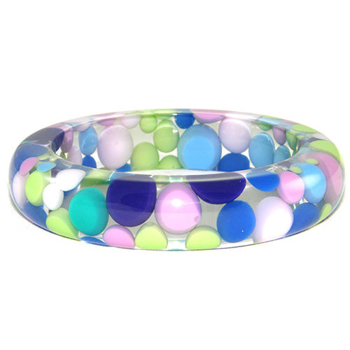 Jackie Brazil "Shinny Spotted" Blue Mix Spots Solid Round Resin 1.7cm Bangle ( B1726 )