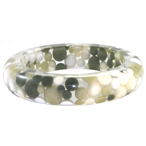 Jackie Brazil "Shinny Spotted" Cream Mix Spots Solid Round Resin 1.7cm Bangle ( B1726 )