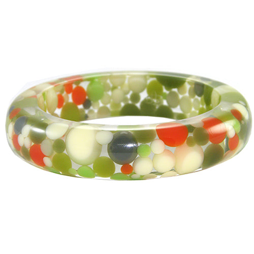 Jackie Brazil "Shinny Spotted" Green Mix Spots Solid Round Resin 1.7cm Bangle ( B1726 )