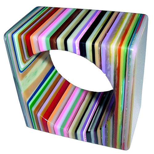 Jackie Brazil "Mix Colours" Liquorice Allsorts Striped 5cm Square Resin Bangle ( B2057 )