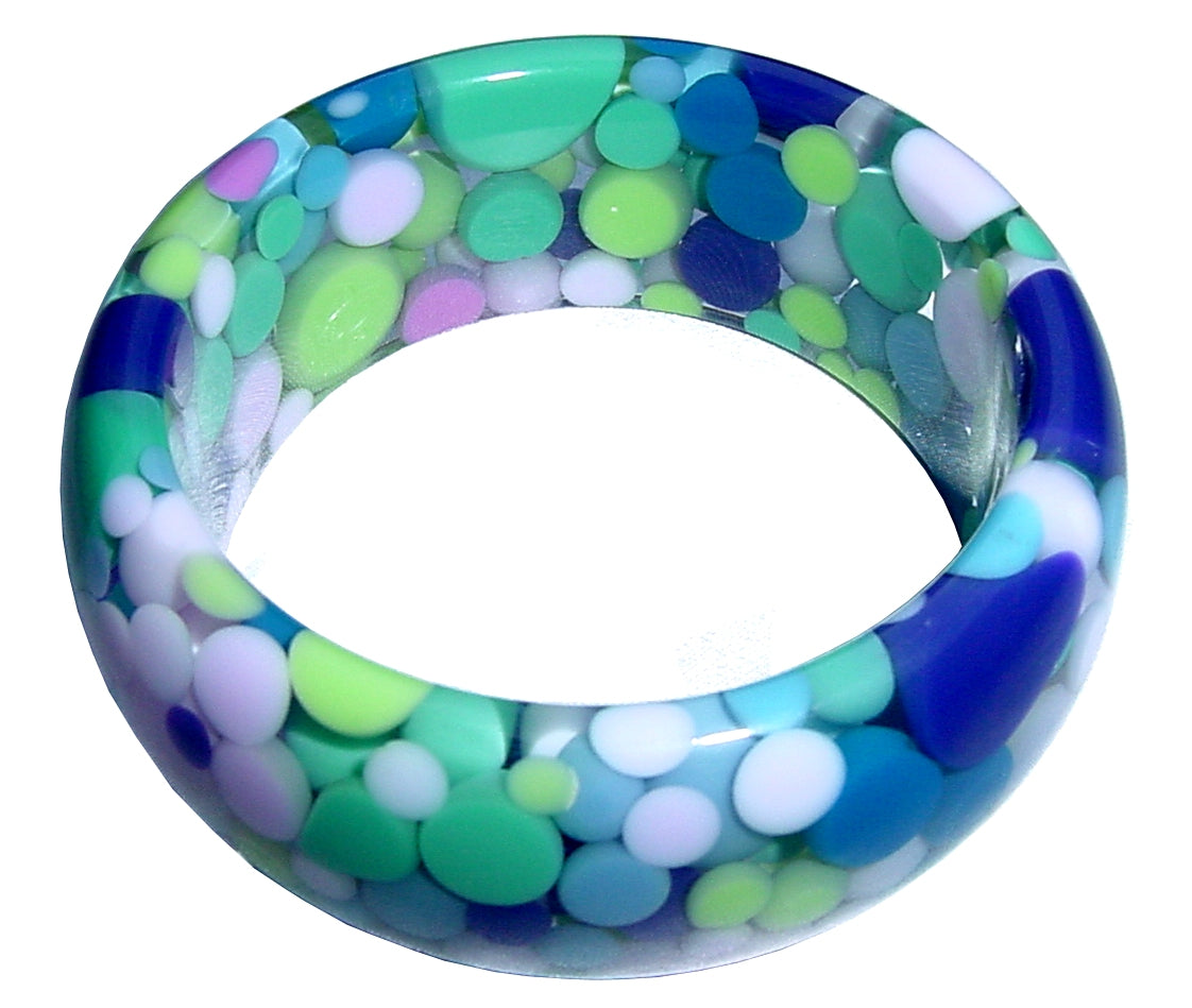 Jackie Brazil "Petit Balls" Blue Mix Spots Solid Round Resin 3.4cm Bangle ( B2520 )