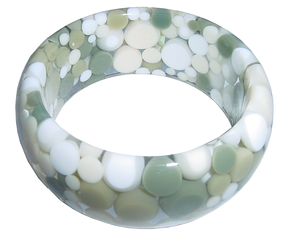 Jackie Brazil "Petit Balls" Cream Mix Spots Solid Round Resin 3.4cm Bangle ( B2520 )