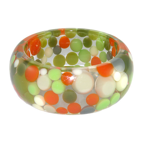Jackie Brazil "Petit Balls" Green Mix Spots Solid Round Resin 3.4cm Bangle ( B2520 )