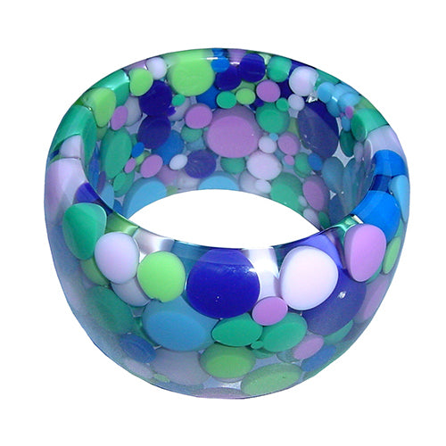Jackie Brazil "Petit Balls" Blue Mix Spots Solid Round Resin 5cm Bangle ( B2521 )