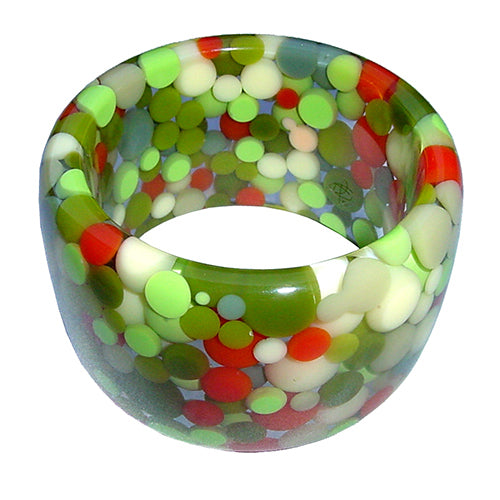 Jackie Brazil "Petit Balls" Green Mix Spots Solid Round Resin 5cm Bangle ( B2521 )