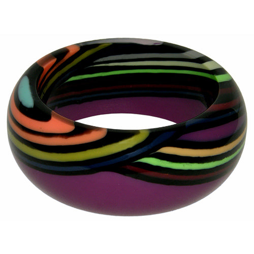 Jackie Brazil "Optic" Purple & Colour Swirls Solid Round 3.4cm Bangle ( B3170 )