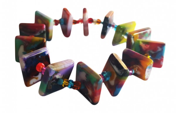 Jackie Brazil "Africa" Kandinsky Liquorice Squares & Beads Resin Bracelet ( B0189 )