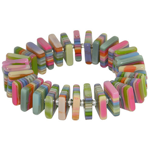 Jackie Brazil "Patricia" Liquorice Squares & Beads Spring Colour Resin Bracelet ( B0192 )