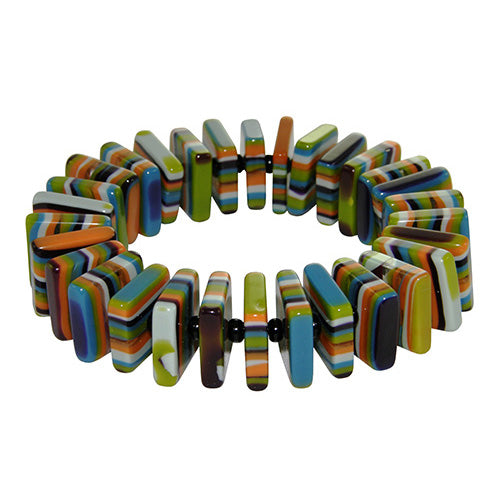 Jackie Brazil "Patricia" Liquorice Squares & Beads Winter Colour Resin Bracelet ( B0192 )