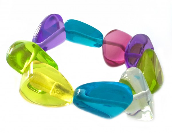 Jackie Brazil "Diamonds" Transparent Summer Mix Flintstone Bone Bracelet ( B0211 )