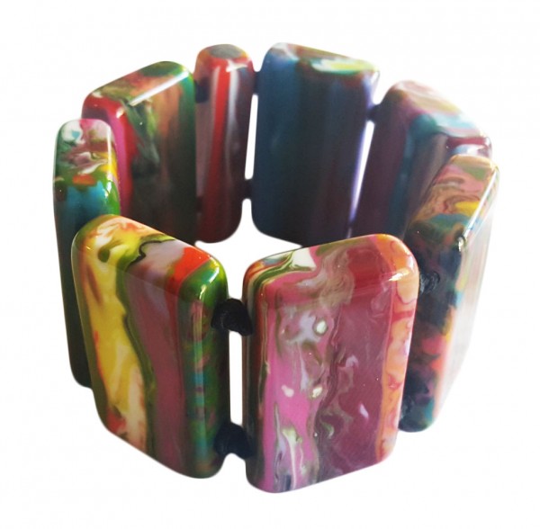 Jackie Brazil "Pop Art" Kandinsky 8 Squares Elasticated Bracelet ( B0376 )