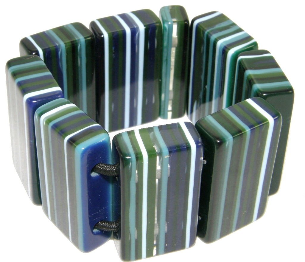 Jackie Brazil "Pop Art" Liquorice Blue Mix 8 Squares Elasticated Bracelet ( B0376 )