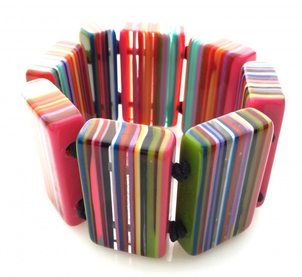 Jackie Brazil "Pop Art" Liquorice Mix Colours 8 Squares Elasticated Bracelet ( B0376 )