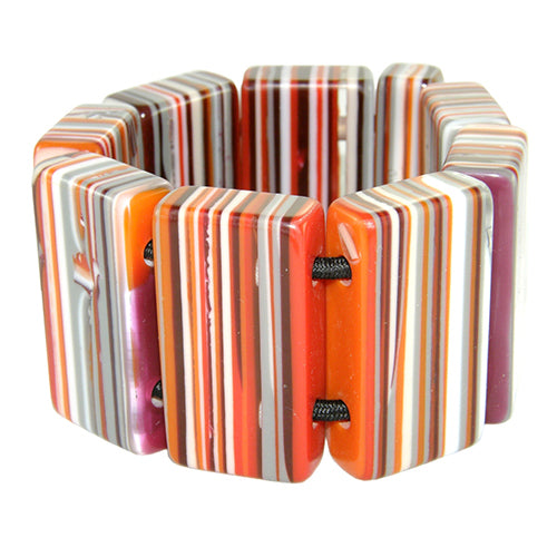 Jackie Brazil "Pop Art" Liquorice Orange Mix 8 Squares Elasticated Bracelet ( B0376 )