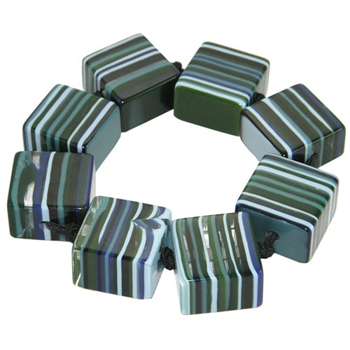 Jackie Brazil "Gala" Liquorice Half Rectangles On Elastic Blue Mix Bracelet ( B0778 )