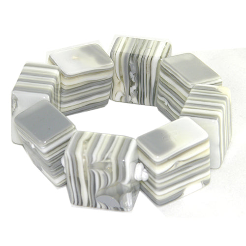 Jackie Brazil "Gala" Liquorice Half Rectangles On Elastic Cream Mix Bracelet ( B0778 )