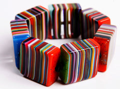 Jackie Brazil "Gala" Liquorice Half Rectangles On Elastic Mix Colours Bracelet ( B0778 )
