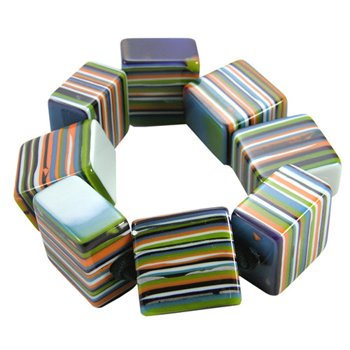 Jackie Brazil "Gala" Liquorice Half Rectangles On Elastic Winter Mix Bracelet ( B0778 )