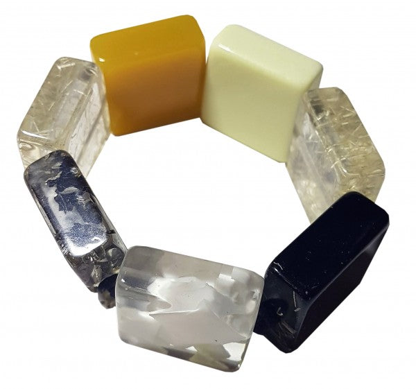 Jackie Brazil "Gala" Seasons Mix Half Rectangles On Elastic Bracelet ( B0778 )
