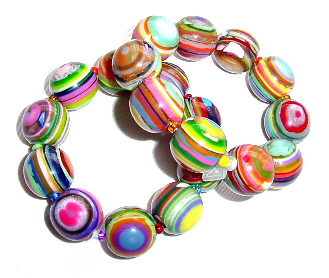Jackie Brazil "Cat Eyes" Liquorice Allsorts Balls Mix Colours Resin Bracelet ( B0885 )