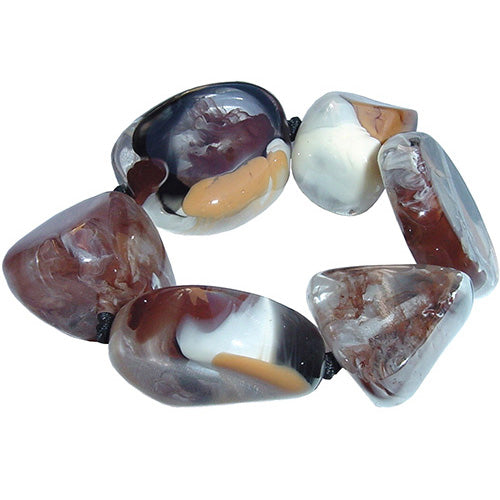 Jackie Brazil "Vesubio" Large Cusco Stones Brown Marble Elasticated Bracelet ( B1613 )