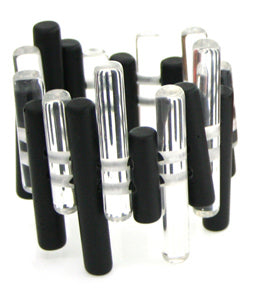 Jackie Brazil "Pipas" Thin Mix  Black & Transparent Cylinders Resin Bracelet ( B2198 )