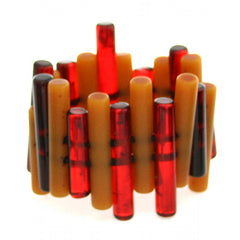 Jackie Brazil "Pipas" Thin Mix Tortoise & Prada Cylinders Resin Bracelet ( B2198 )