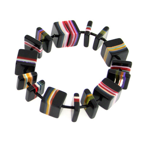 Jackie Brazil "Bar Code" Black & Liquorice Mix Squares Resin Bracelet ( B2201 )