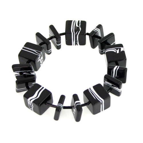 Jackie Brazil "Bar Code" Black & White Mix Squares Resin Bracelet ( B2201 )