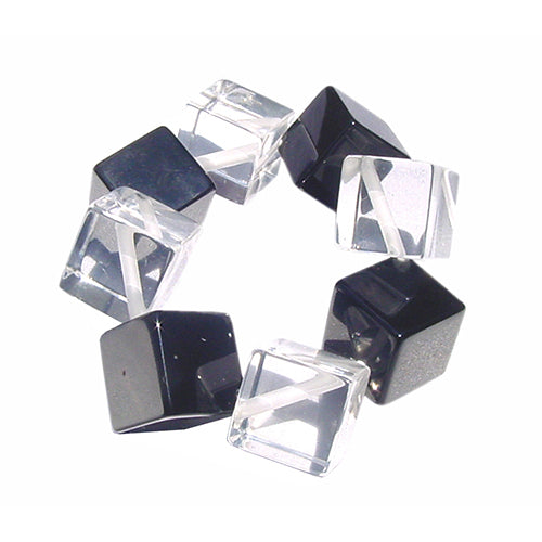 Jackie Brazil "Titan" Galactic Black & Clear Square Cubes On Elastic Resin Bracelet ( B2602 )