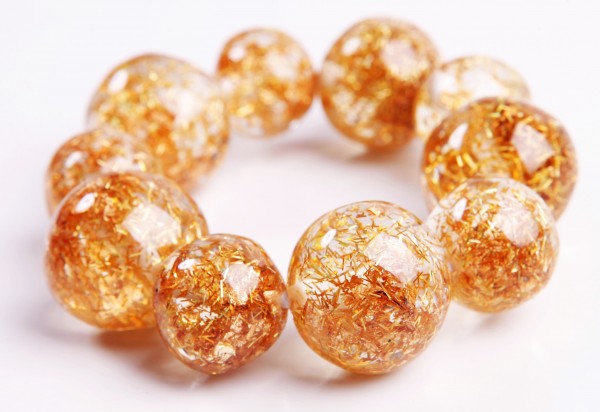 Jackie Brazil "Pebbles On Elastic" Gold Flakes Resin Bracelet ( B2693 )