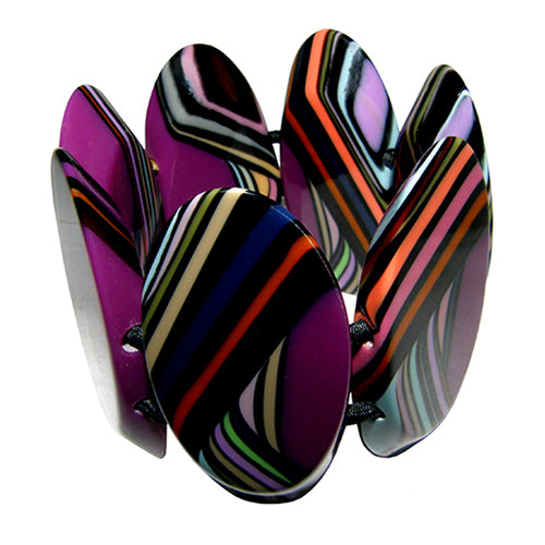 Jackie Brazil "Mouline" Purple Swirls 7 Piece Oval Elasticated Bracelet ( B3168 )