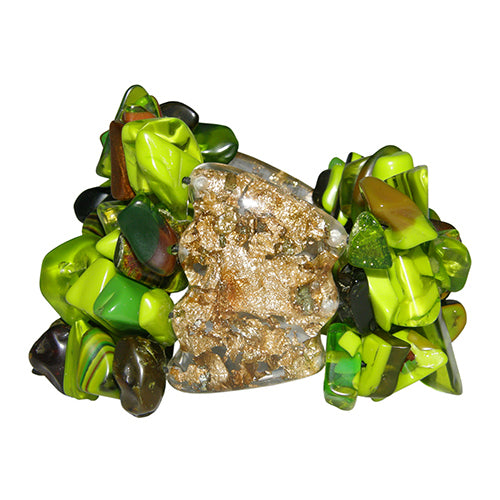 Jackie Brazil "Orient Express" 3 & 4 Beaded Strands with Leaf Pendant Green Mix Resin Bracelet ( B3544 )