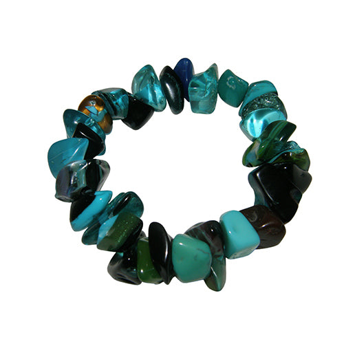 Jackie Brazil "Orient Express" 1 Strand Small Light Blue Mix Beads on Elastic Resin Bracelet ( B3547 )
