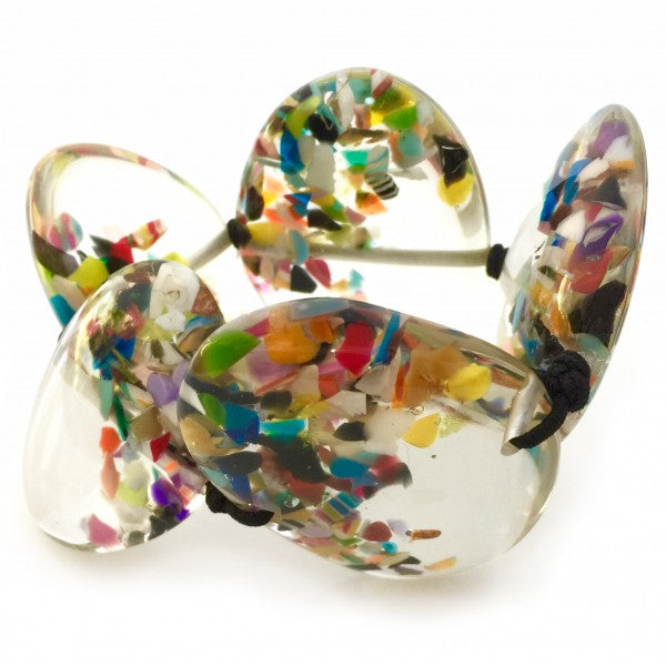 Jackie Brazil "Riverstones" Cascade Large Flat Stones On Elastic Bracelet ( B3716 )