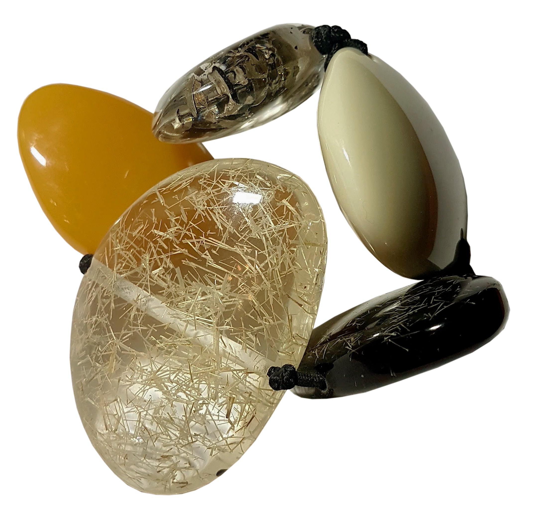 Jackie Brazil "Riverstones" Seasons Mix Stone Large Flat Stones On Elastic Bracelet ( B3716 )