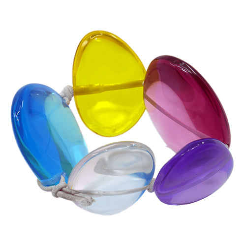 Jackie Brazil "Riverstones" Transparent Summer Mix Stone Large Flat Stones On Elastic Bracelet ( B3716 )