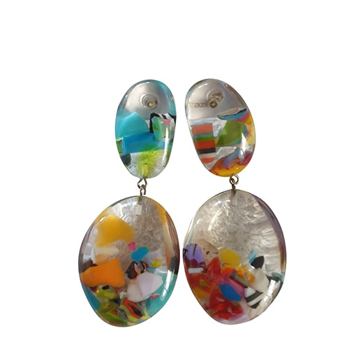 Jackie Brazil "Cascade" Medium Riverstone Double Pendant Resin Earrings ( E3900 )