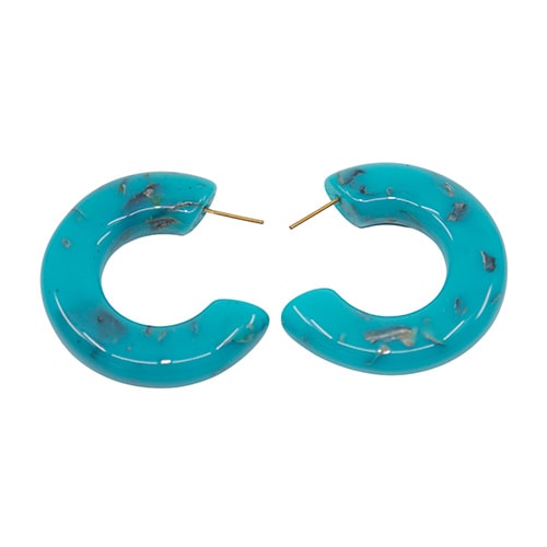 Jackie Brazil "Lucia" Turquoise Thick Half Hoop On Pin Resin Earrings ( E0035 )
