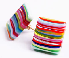 Jackie Brazil "Liquorice" Mix Colours Small Square Resin Earrings ( E0074 )