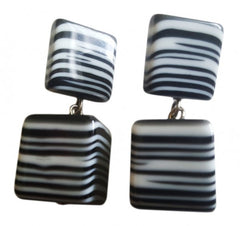 Jackie Brazil "Black & White" Liquorice All Sorts Stud & Cube Resin Earrings ( E0080 )