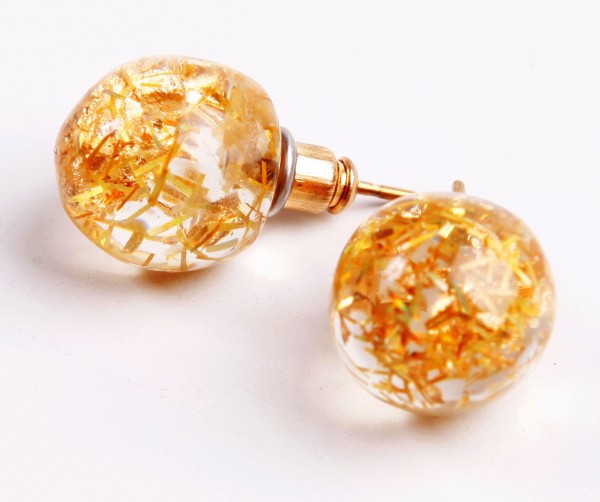 Jackie Brazil "Betty" Gold Flakes Small Ball Stud Resin Earrings ( E0095 )