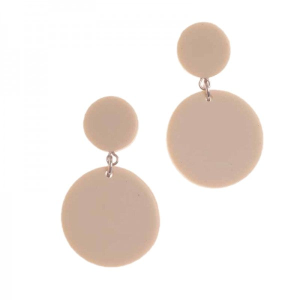 Jackie Brazil "Duo Stud" Natural Disk On Pin Beige Matte Resin Earrings ( E0520 )