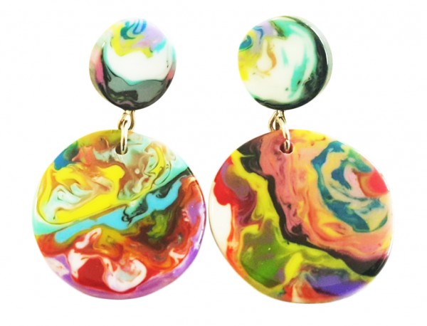 Jackie Brazil "Duo Stud" Kandinsky Disk On Pin Resin Earrings ( E0520 )