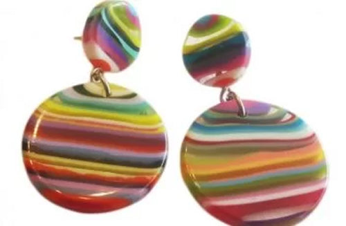 Jackie Brazil "Duo Stud" Liquorice Mix Colours Disk On Pin Resin Earrings ( E0520 )