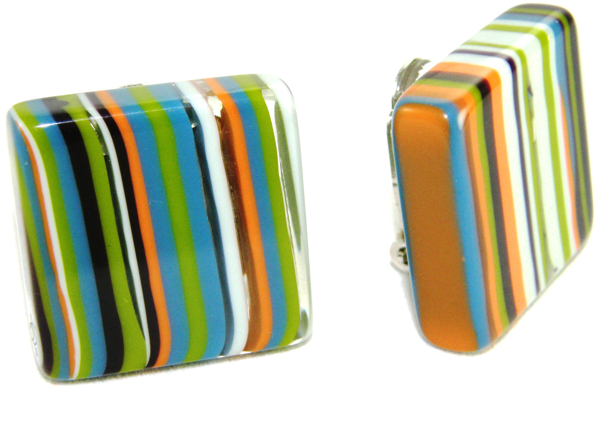 Jackie Brazil "Liquorice" Small Square Winter Mix Clip On Resin Earrings ( E0584 )